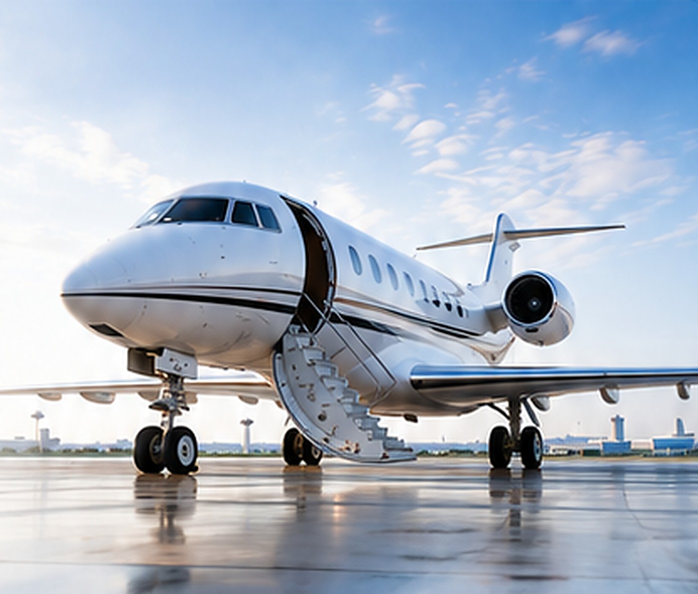 Business jet parked with the airstair down